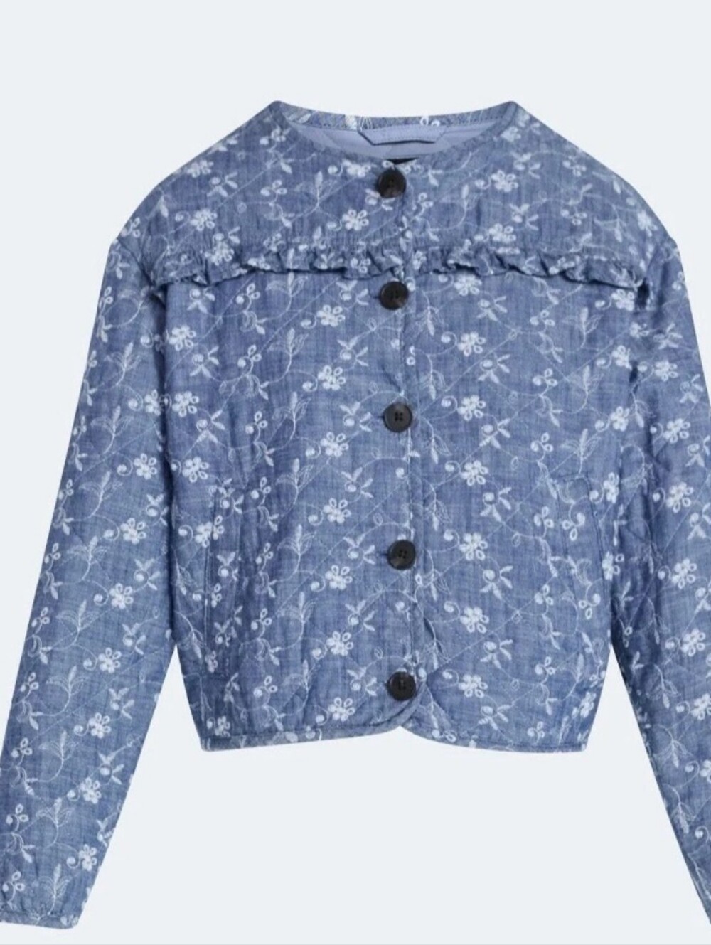 NWT 2X Cropped Quilted Floral Jacket in Washed Blue Box Cut Cute & On Trend!
